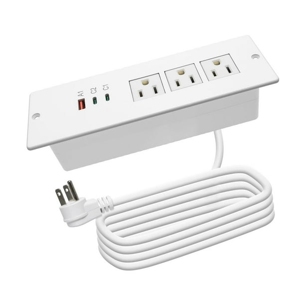 4 LEAF Regleta de Enchufes Empotrada USB C 65W,Enchufe de Escritorio Empotrable 3 Tomas 3 USB (PD 65