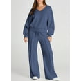 thumbnail image 3 of DOKOTOO Sweatsuits for Women 2 Piece Outfits Oversized Casual V Neck Sweatshirt with Wide Leg Sweatpants Tracksuit Jogger Set, 3 of 8