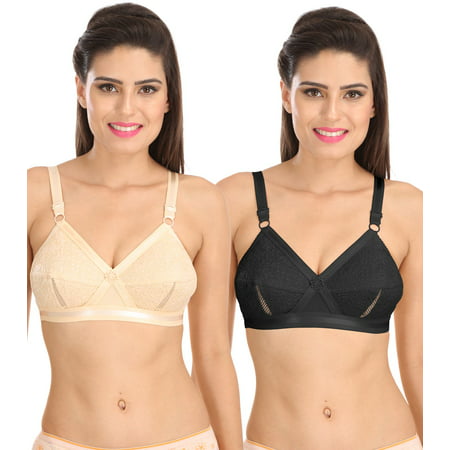 

Ossirrio Women s Delicate Everyday Plus Size Cotton Bra Full Coverage Non Wired Non Padded Bra Skin Black