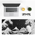 thumbnail image 3 of Black and White Japanese Waves Sea Dragon Gaming Mouse Pad Abstract Black Mat 31.5x11.8 Inch Sea Wave Texture Non-Slip Rubber Base Wave Mousepad Stitched Edges Keyboard Desk Pad for Office Home Game, 3 of 6