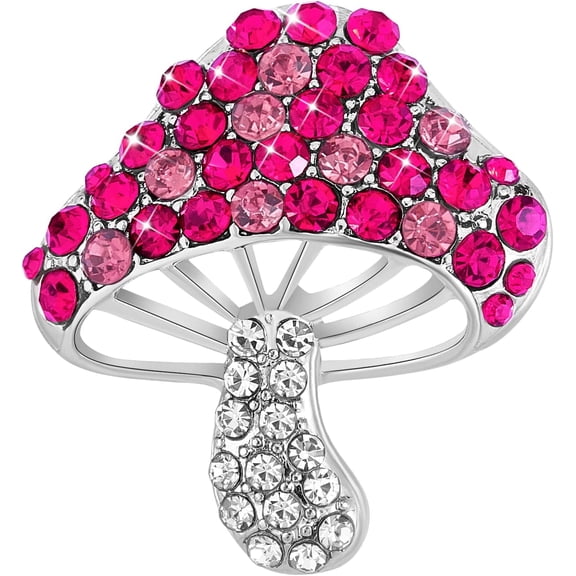 Ornaland Mushroom Brooches Fashion Sparkling Crystal Rhinestone Lapel Pins Corsage Plant Brooches Badge Jewelry Gift for Women Party Clothing Scarf Bags Backpacks Jackets Hat Pink