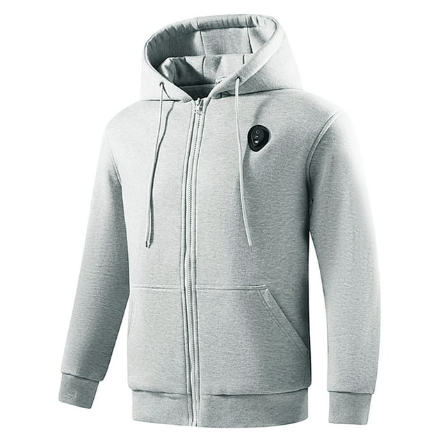 Lekwk Mens Heated Jacket 5-Level Heating Jackets Full Zip Drawstring Hooded Coat Casual Solid Color Plus Size Outerwear Outdoor Light-Up Coats(Charger not included)