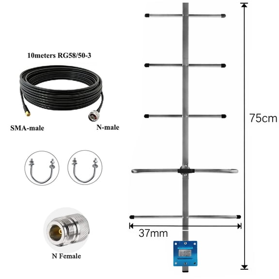 433MHz Outdoor Yagi Antenna Kit, 10dBi Directional Antenna with 10m RG Cable, N-Female Connector for UHF Radios