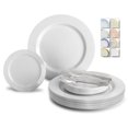 thumbnail image 1 of " OCCASIONS " 300 Pcs Set & 60 Guest Wedding Disposable Plastic Plate & Silverware Combo Set (Plain white plates, Silver Silverware), 1 of 4