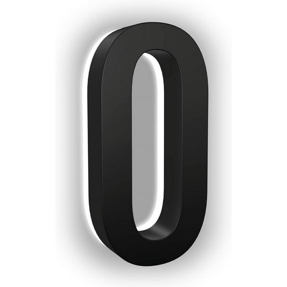 10 Inch Backlit LED House Number, Stainless Steel, 6000K Cool White, Black, Number 0