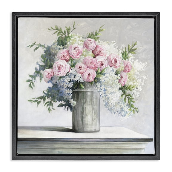 Stupell Industries Victorian Soft Pink Roses Black Floating Frame Canvas Art, 18 x 18, by Dogwood Portfolio