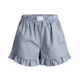 thumbnail image 4 of Oiangi Womens Striped Beach Shorts Elastic Waist Ruffled Boxers Loose Comfy Summer Shorts with Pockets Blue 2XL, 4 of 7