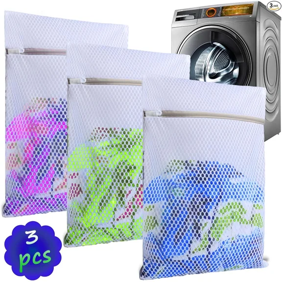 3-Pack Mesh Laundry Bags For Washing Machine - Ideal For Delicates, Lingerie, Br