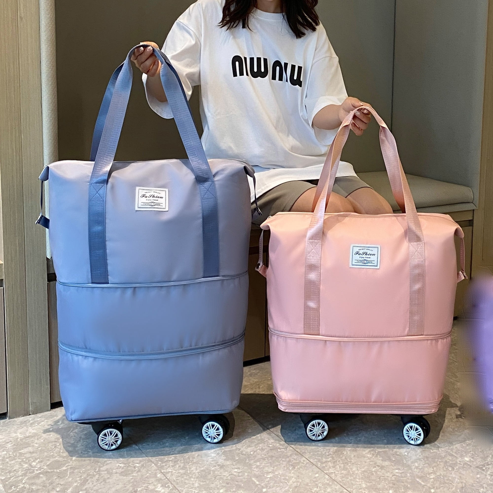 Expandable Rolling Travel Bag With 360° Detachable Wheels Foldable Luggage Bag Waterproof Carry On Overnight Tote For Home Storage Gym Moving Camping