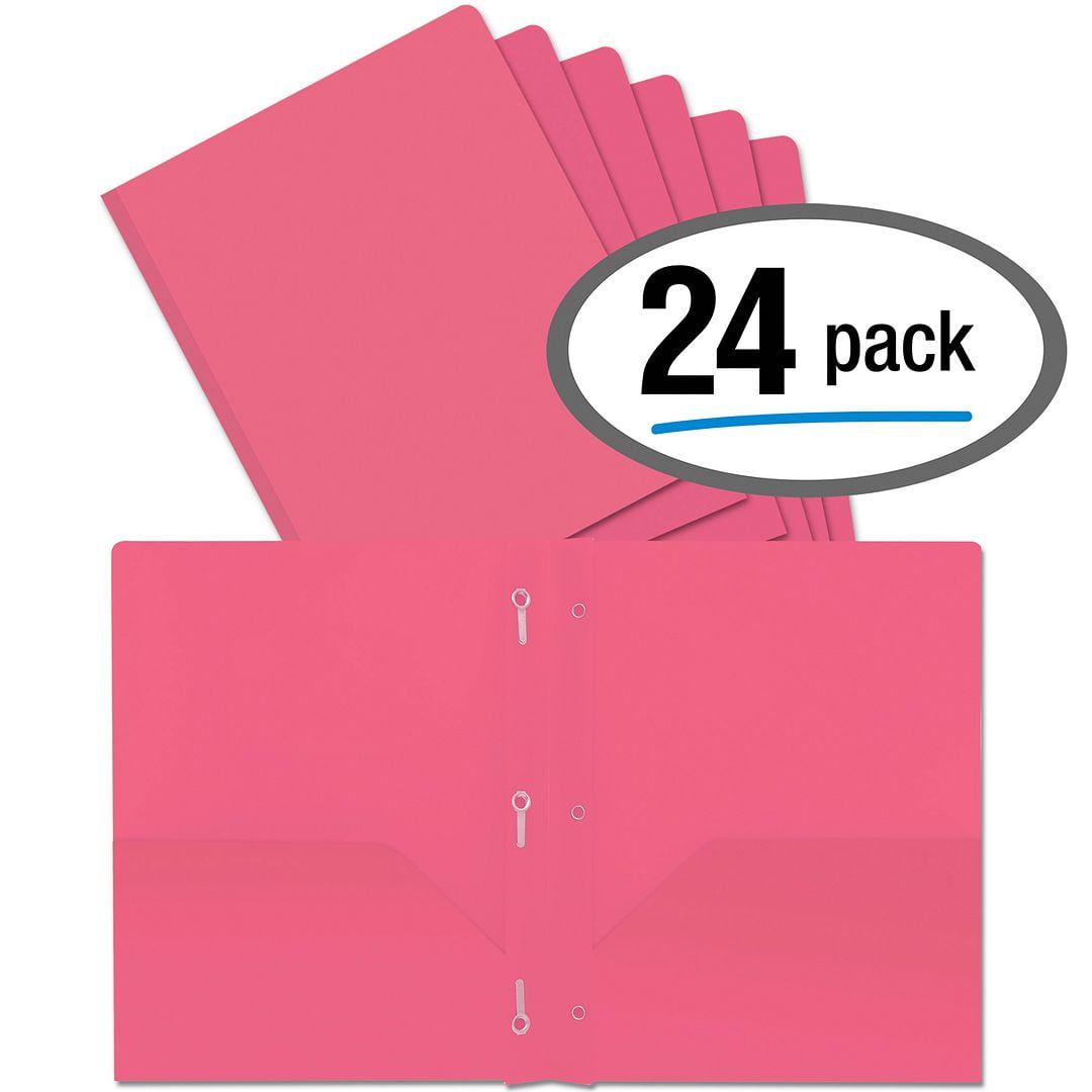 Better Office Products Pink Plastic 2 Pocket Folders with Prongs, Heavyweight, Letter Size Poly