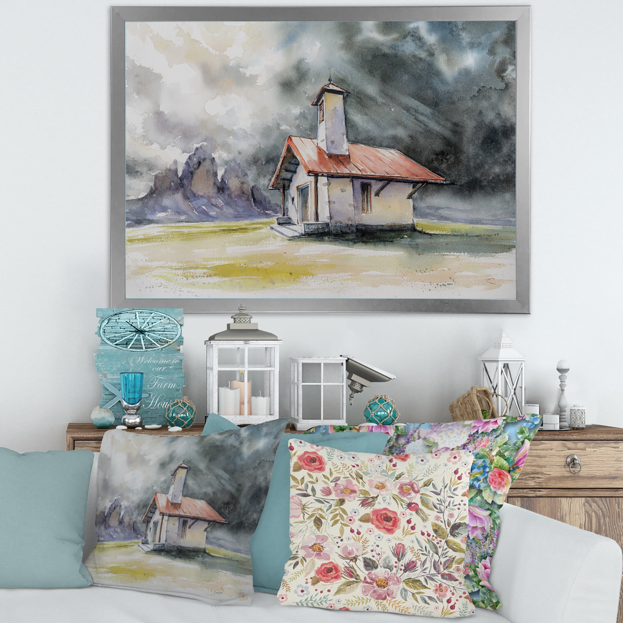Designart 'Storm On A Rustic House On Mountain Top ' Country Framed Art Print