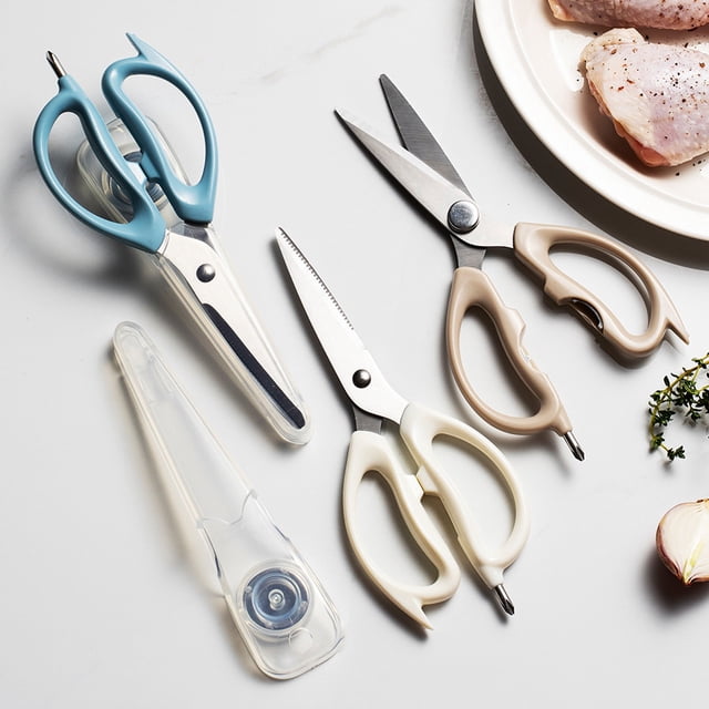 Vacemry 3Pcs Heavy Duty Stainless Steel Kitchen Scissors, Multi-Functional Food Scissors With Magnetic Sheath For Chicken Meat Poultry Vegetables, Bottle Opener Can Opener For Kitchen Drawer