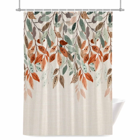 Green Orange Leaf Shower Curtain, Watercolor Botanical Vintage Linen Waterproof Shower Curtain Set with 12 Hooks Lightweight Bath Curtains Fabric Bathroom Decor 72x72 Inches