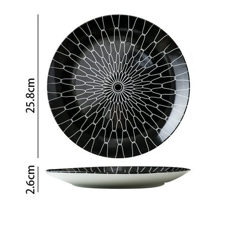 

Livesture Western-Style Black And White Line Pasta Steak Plate Western Restaurant Plate Black grid 10inch25cm