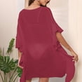 thumbnail image 3 of Women's Ruffle Batwing Sleeve Beach Cover Up Sheer Bikini Coverup Blouse Tops Asymmetrical Hem for Summer Casual Wear Womens Cover Ups Skirt Wine One Size, 3 of 6