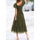 thumbnail image 2 of Vestido PRETTYGARDEN Midi Fruncido de Tul con Mangas Abullonadas Verde Militar Talla L, 2 of 7