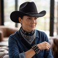thumbnail image 5 of Voska Cowboy Hats Vacation Cowboy Hats Rivets Studded Gift Cowgirl Hat Black One Size, 5 of 6
