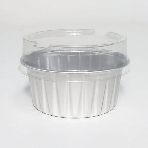 XmhyTop 100 Pack Mini Disposable Cake Pans, Aluminum Foil Circular Baking Cups, 3.3x3.3 Small Baking Cake Tins Cup Cake Containers with Lids for Individual Cakes (Silvery)