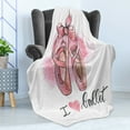 thumbnail image 4 of Ballerina Soft Flannel Fleece Throw Blanket, I Love Ballet Typography with Paint Illustration of Pair of Pointe Shoes, Cozy Plush for Indoor and Outdoor Use, 50" x 60", Multicolor, by Ambesonne, 4 of 5