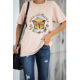 thumbnail image 3 of POGLIP Women's Pink LOVE BUTTERFLY Animal Floral Print Graphic Tee, 3 of 6