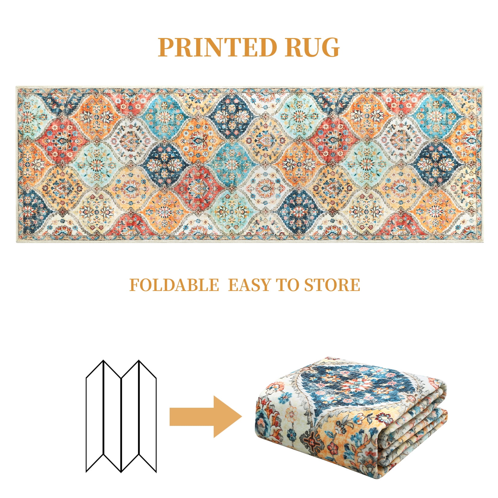 Luku 2ft*6ft Runner Rug Washable Moroccan Trellis Hallway Runner, Non-Slip Stain Resistant Area Rug Vintage Distressed Floral Kitchen Mat Floor Cover Carpet for Doorway Bedside