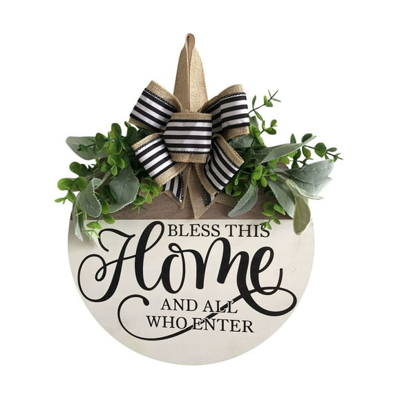 Nmdmisc Bless This Home And All Who Enter Door Sign,11.8" Round Rustic Wood Farmhouse Porch Front Door Wreath Funny Door Hanging Sign With Bow-Knot Wreath For Indoor Outdoor Front Door Decor