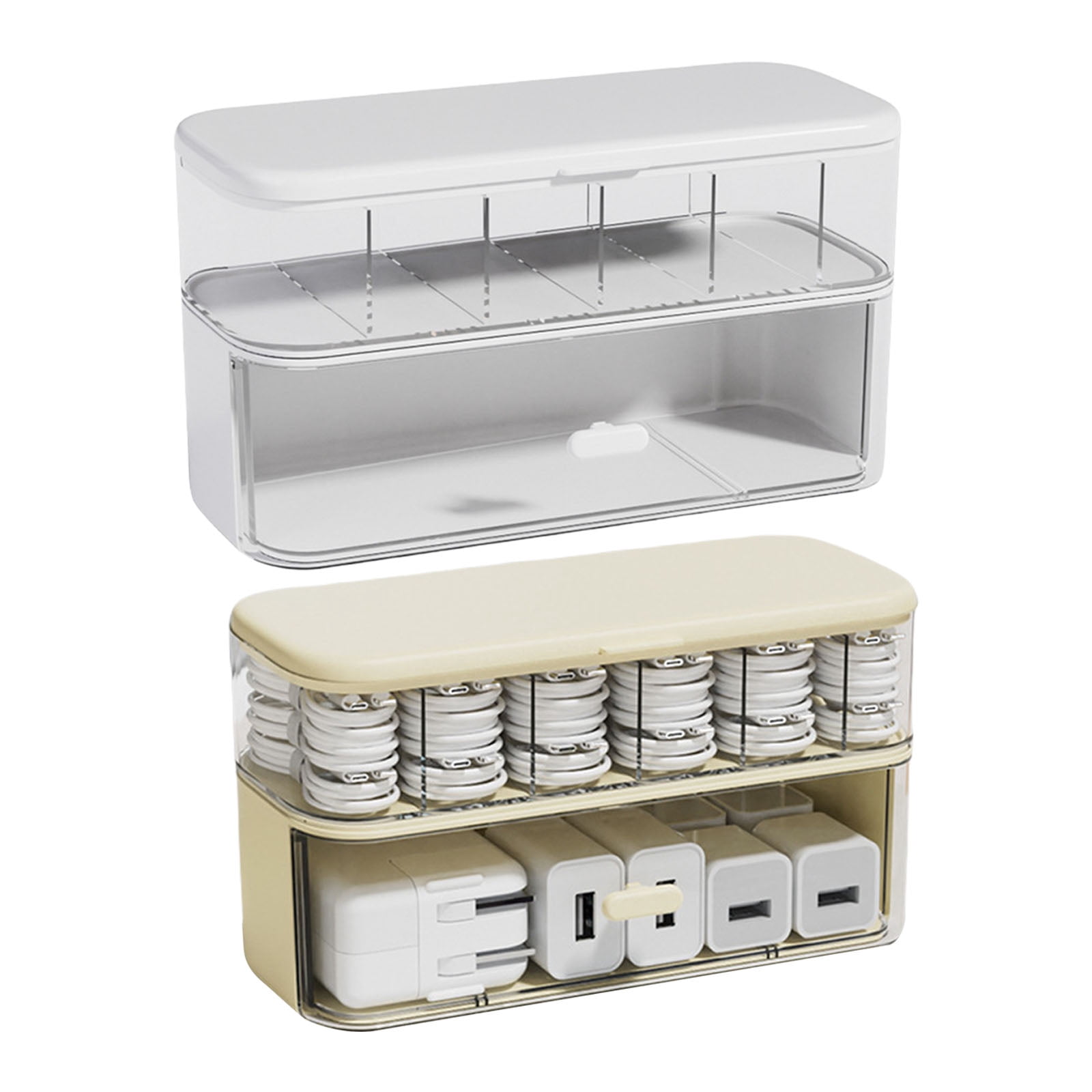 Double Layer Cable Management Box Cord and Chargers Storage Solution Office Desk Organiser with Multiple Section