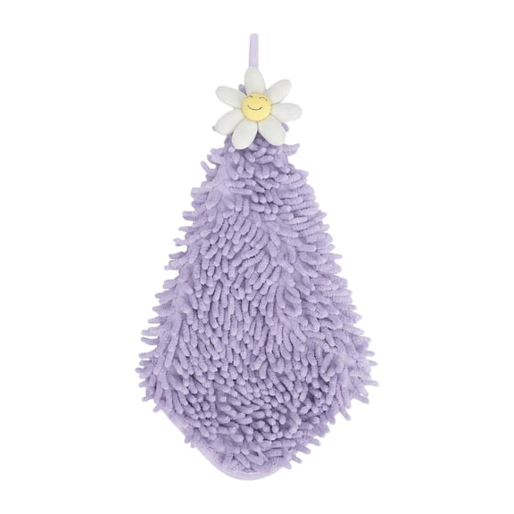 REGALWOVEN 2 Pack Cute Flower Chenille Hanging Hand Towels, Soft Absorbent, Quick Dry Decorative Towels for Kitchen, Bathroom Purple 12" x 12"
