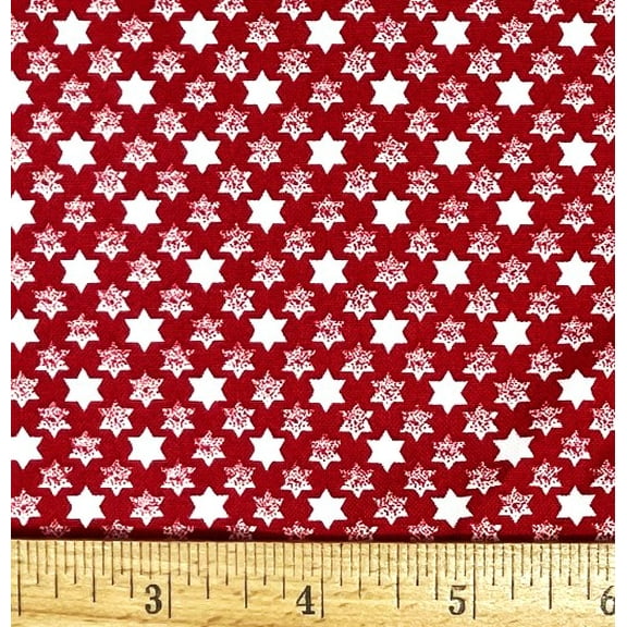 1 Fat Quarter - Mini White Stars on Deep Red Cotton Fabric - 21" X 18"