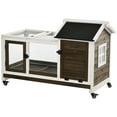 thumbnail image 1 of PawHut Rabbit Hutch with Wheels, Ramp, Run, Tray, Coffee, 1 of 10
