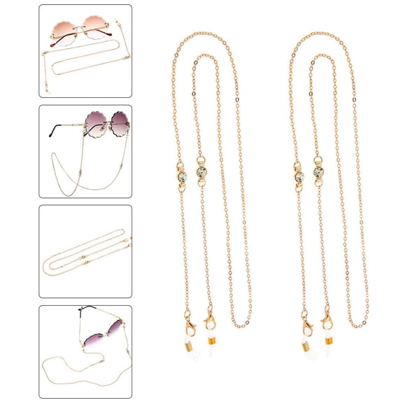 LOLIPPYY 2Pcs Beaded Eyeglass Chain Golden Metal Fashion Hanging Chain For Girls Everyday Use