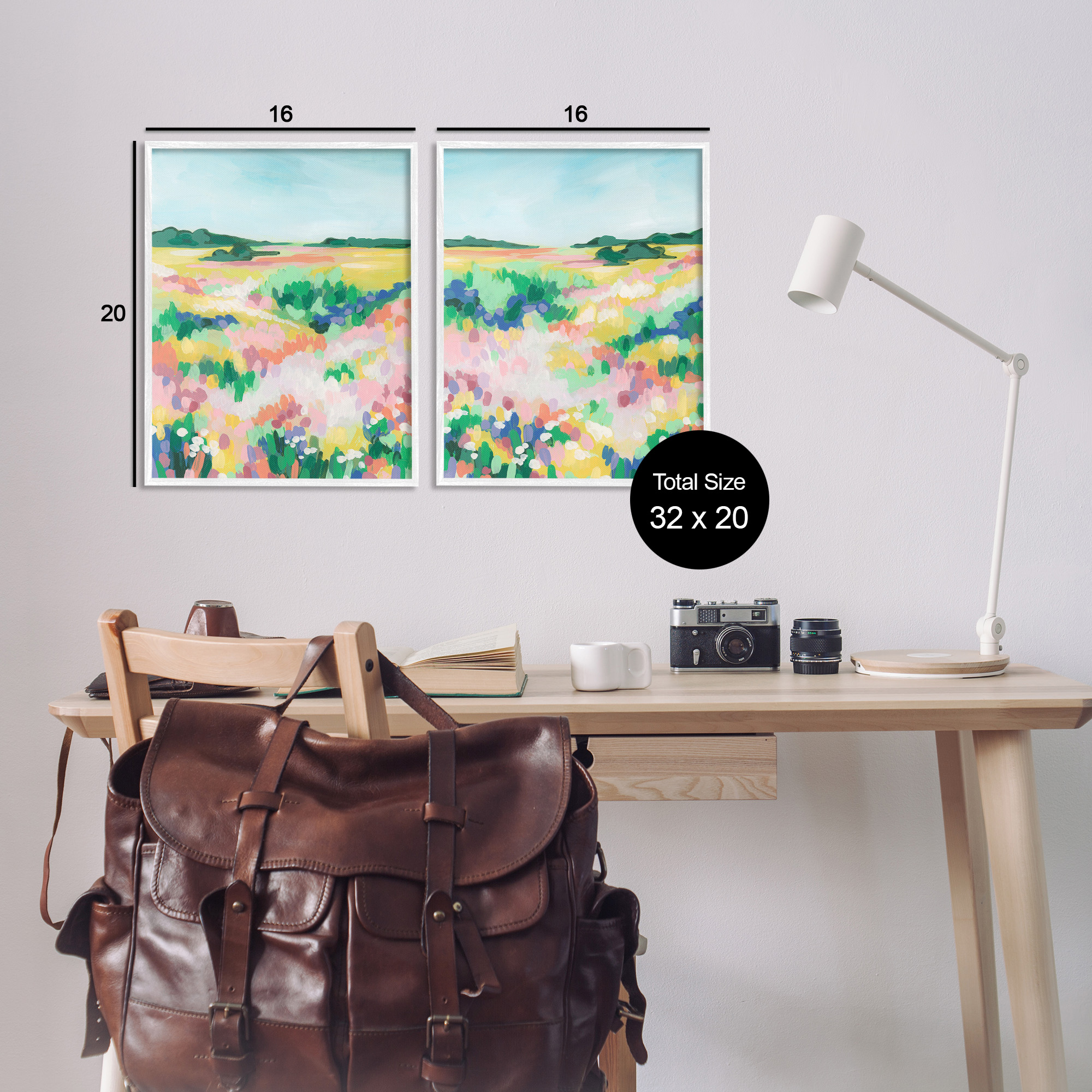 Stupell Industries Modern Country Meadow Landscape Painting White Framed Art Print Wall Art, 16 x 20, Set of 2