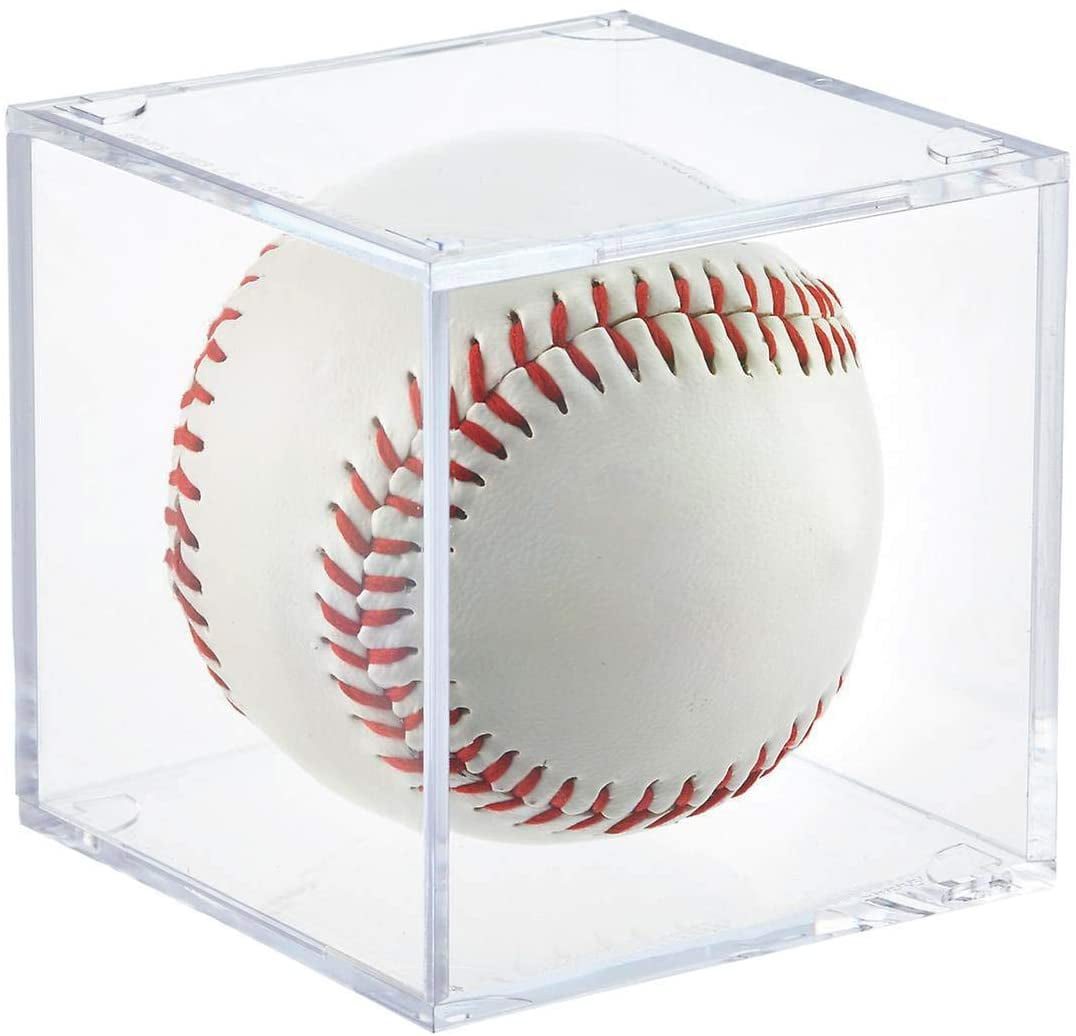 VOLEAAR Baseball Display Case UV Protected Acrylic Square Baseball Holder Clear Cube Autograph Memorabilia Ball Display Cases Official Size Baseball Display Box 