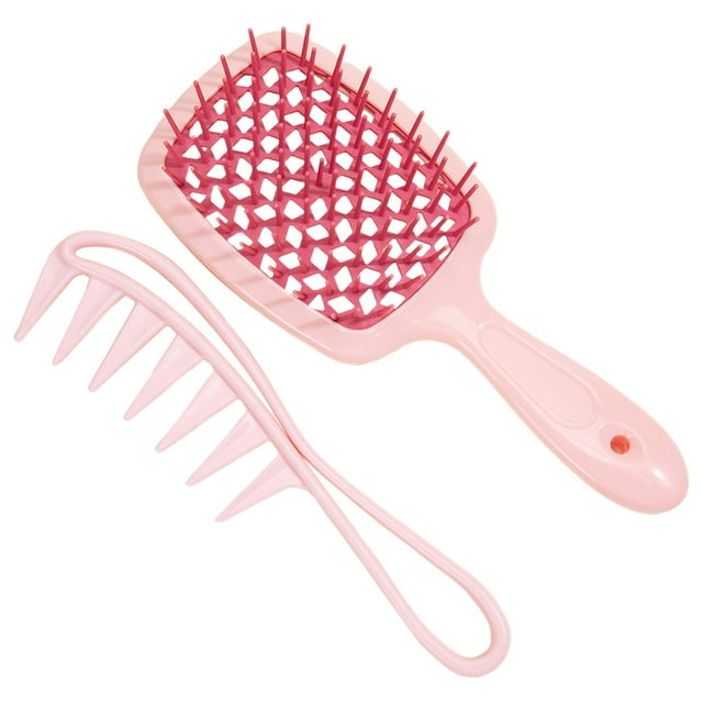 Juego de 2 cepillos de pelo portátiles, juego de peines, fácil de sostener, cepillo de pelo hueco, peine ancho, cepillo de pelo de paleta para viajes, Rosa Yinane cepillo de pelo hueco