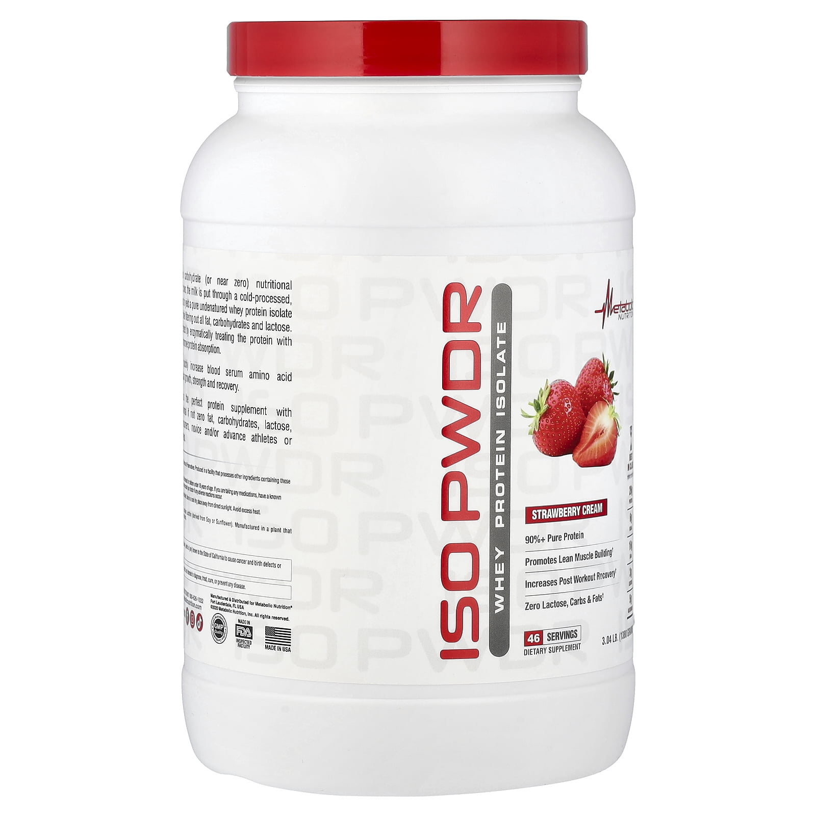 Metabolic Nutrition ISOpwdr, Whey Protein Isolate, Strawberry Cream, 3.04 lb (1,380 g)