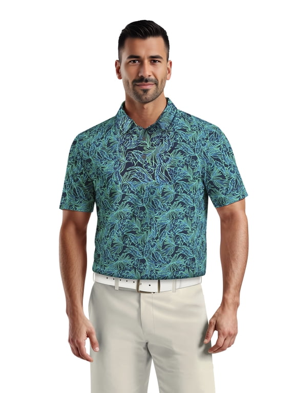 Men's & Big Men's Performance Electric Tropical Short Sleeve Golf Polo Shirt, Sizes S-5XL