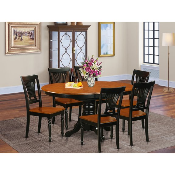 East West Furniture  7 Piece Dining Room Furniture Set- an Oval Kitchen Table and 6 Dining Chairs, Black & Cherry
