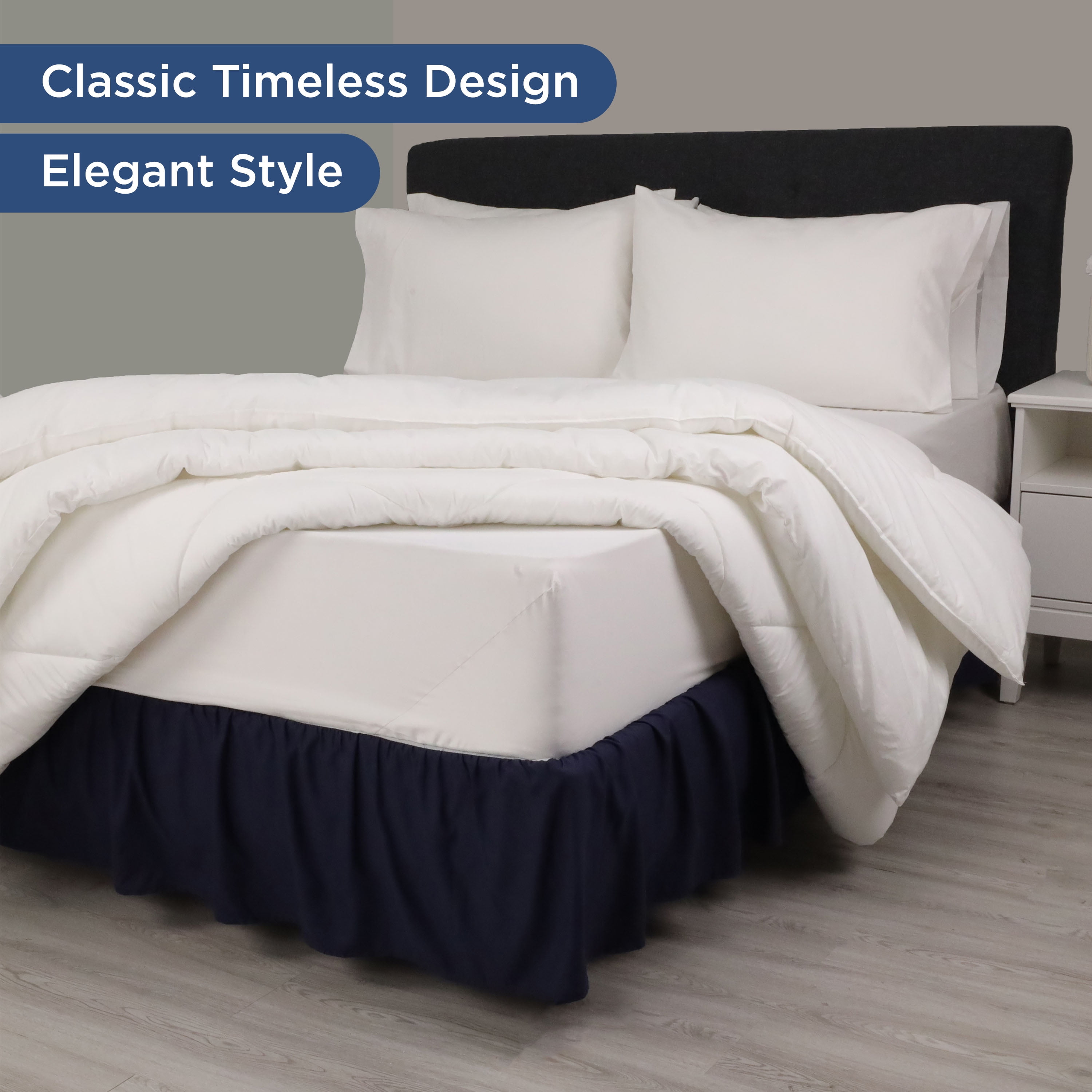 Martex King Bed Skirt | Ruffled 100% Microfiber Dust Ruffle | 16" Drop | Navy