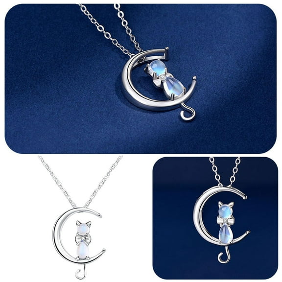SSKFHGI Women Moonstone Cat Pendant Chain Necklace Jewellery Gift