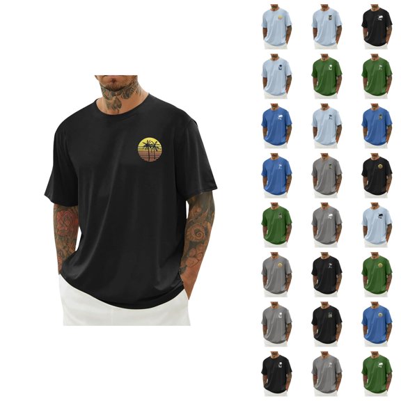 Beach T Shirts for Men 2026 Summer Casual Short Sleeve Crewneck Coconut Tree Print Tropical Beach Vacation Shirt