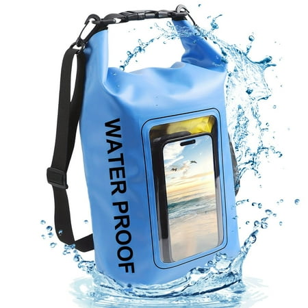 TJS IP68 Waterproof Dry Bag 5L Roll Top Waterproof Backpack Built-in Phone Pouch for Travel Swimming Boating Kayaking Camping Beach Accessories (Blue)