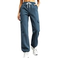 thumbnail image 2 of Lopecy-Sta Pants for Women Cargo Jogger Pants Elastic Drawstring Waist Multi Pockets Loose Fit Street Style Athletic Trousers for Spring Fall, 2 of 7