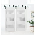 thumbnail image 3 of Sliding Closet Frosted Glass 3 Lites Barn Bypass Doors 84 x 96 inches | Lucia 4070 White Silk | Sturdy 8ft Rails Hardware Set | Wood Solid Bedroom Wardrobe Doors, 3 of 6