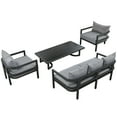 thumbnail image 6 of 4 Piece Patio Sofa Set, Modern Outdoor Metal Patio Furniture Set with Steel Coffee Table, Outdoor Patio Conversation Sets Patio Couch with Cushions and Pillows for Garden, Balcony, Porch, Lawn, Gray, 6 of 8