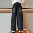 thumbnail image 4 of Girls Fashion Wide Leg Jeans Distressed Casual Pants Denim Pants with Elastic Waist and Pockets Size 10-11 Years, JN1-Black, 4 of 6