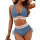 thumbnail image 1 of Bikini de Dos Piezas para Mujer, Cintura Alta, Cuello Halter, Traje de Baño, Gris Azul, M, 1 of 7
