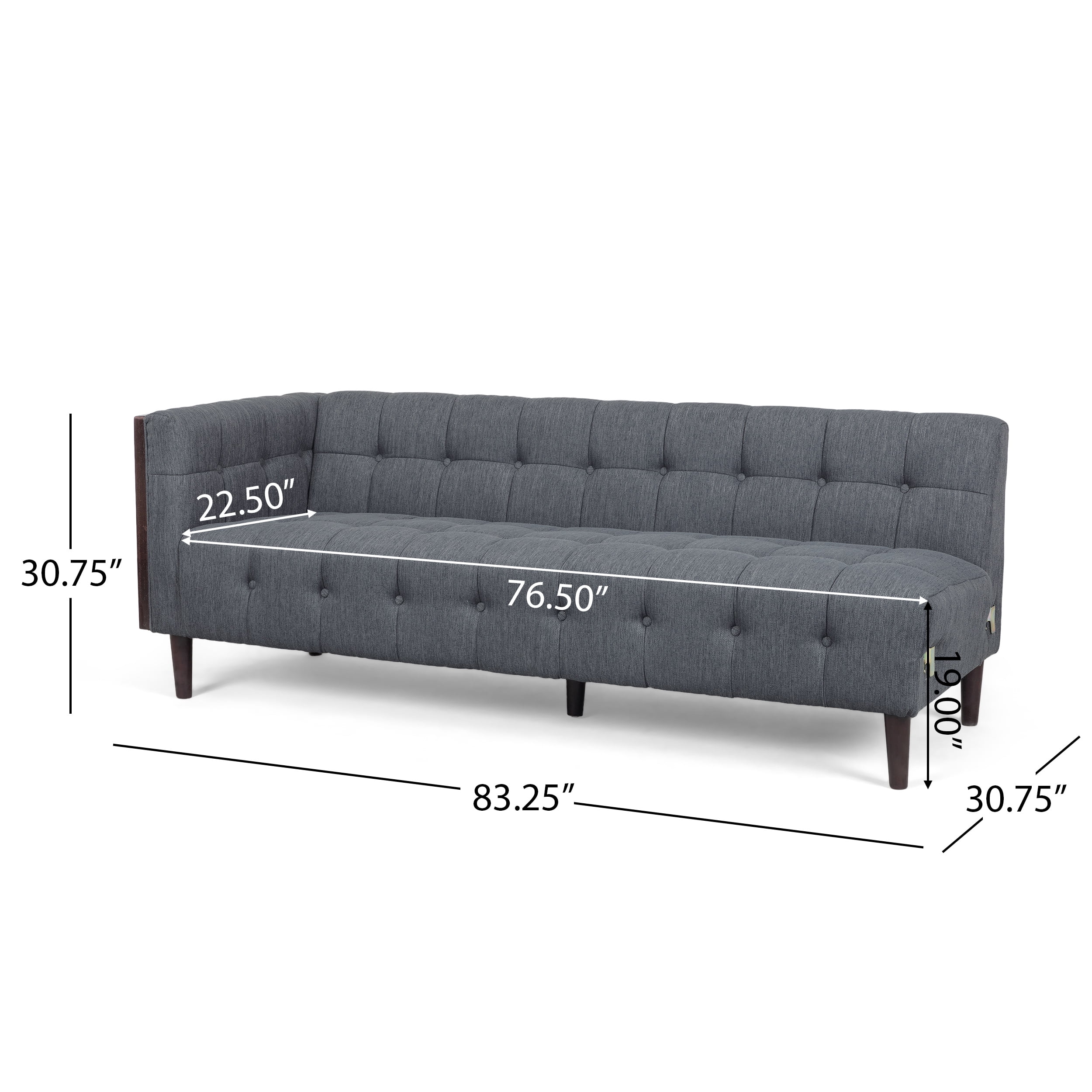 Noble House Rossburg Mid Century Modern Sectional Sofa, Charcoal Fabric