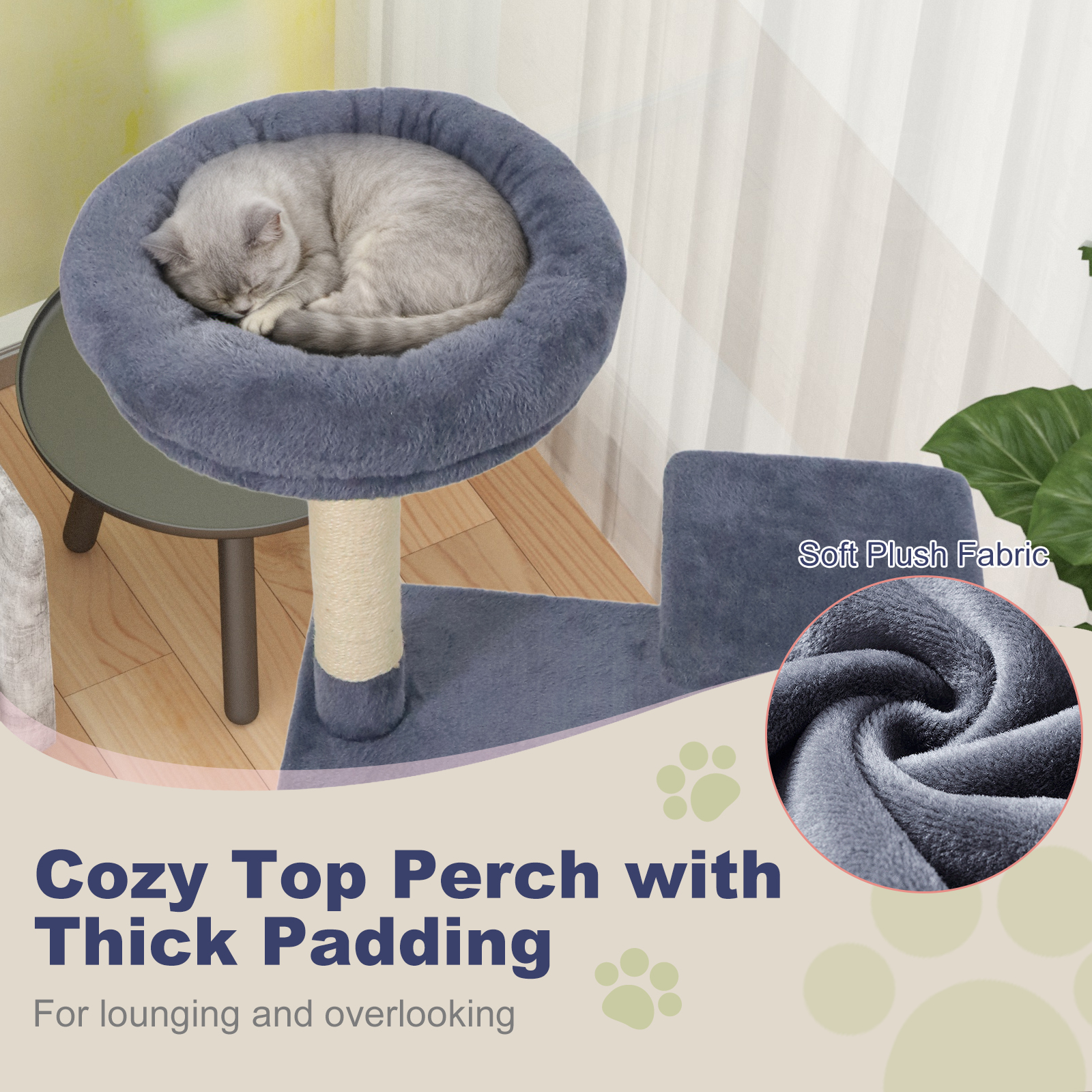Gymax 48'' Tall Cat Tree w/ Large Condo Padded Top Perch Jute Scratching Post Tunnel Dark Grey