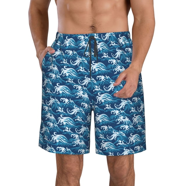Balery Sea Water Wave Traje de Baño Estilo Hawaiano para Hombre, Shorts de Secado Rápido con Bolsillos-X-Large