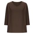 thumbnail image 5 of Women's V Neck T Shirts Solid Color 3/4 Length Sleeve Tops for Women Casual Loose Fit Base Tees, Brown|V-neck S, 5 of 7